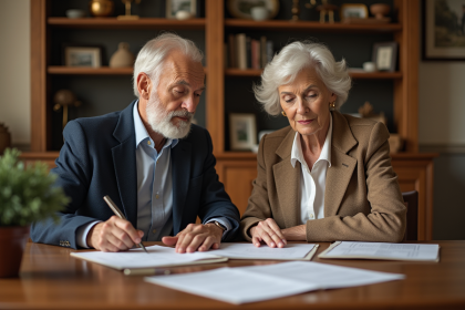 Couple mature discutant de finances à la maison