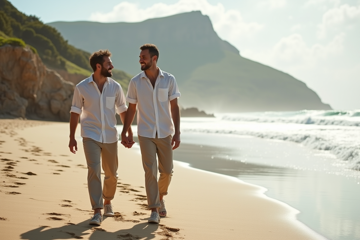 Jeune couple main dans la main sur plage sud-africaine