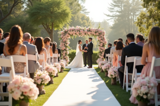 Cérémonie de mariage en plein air élégante avec fleurs pastel