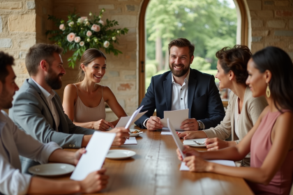 Groupe multiculturel autour d'une table élégante en villa méditerranéenne