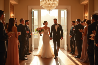 Mariage joyeux dans une salle élégante et lumineuse