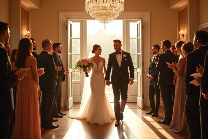 Mariage joyeux dans une salle élégante et lumineuse