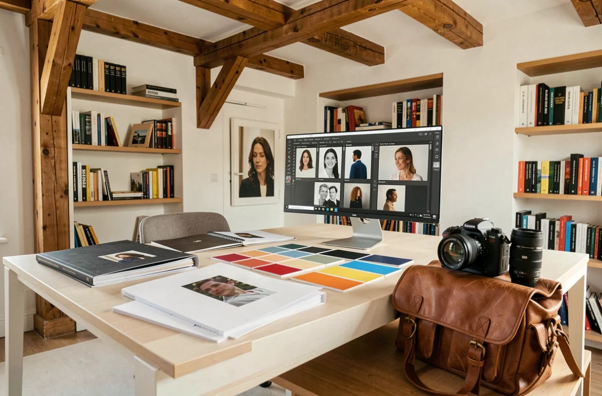 Studio photo intérieur d'un photographe professionnel à Anglet avec portfolio et matériel photographique