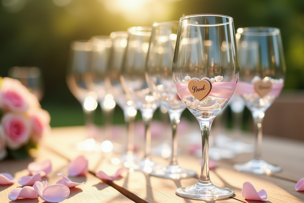 Verres de vin personnalisés avec rubans et gravures